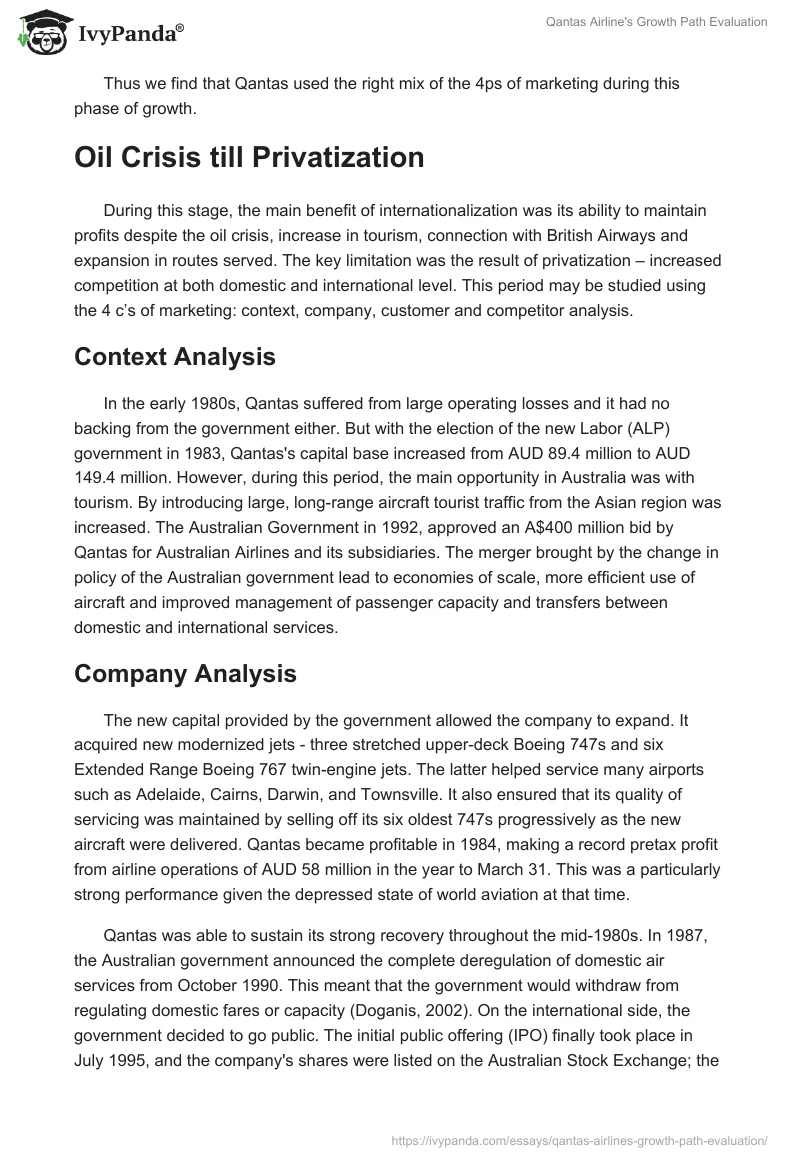 Qantas Airline's Growth Path Evaluation. Page 4