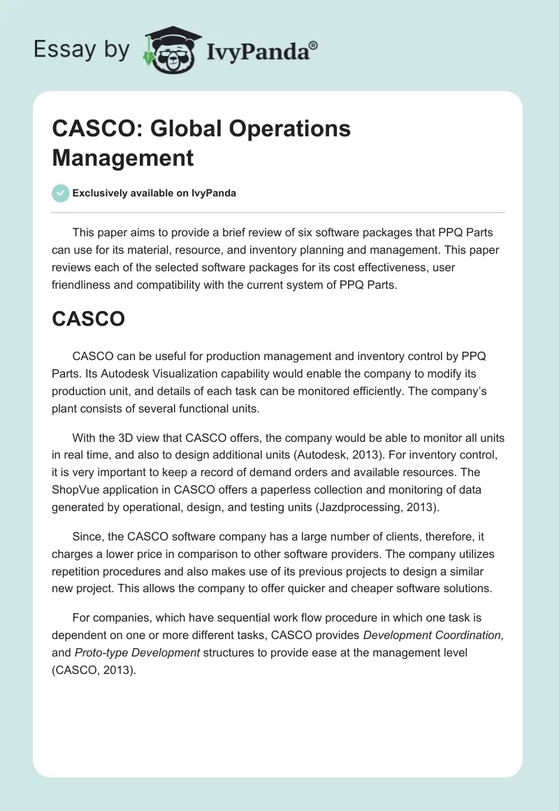 CASCO: Global Operations Management . Page 1