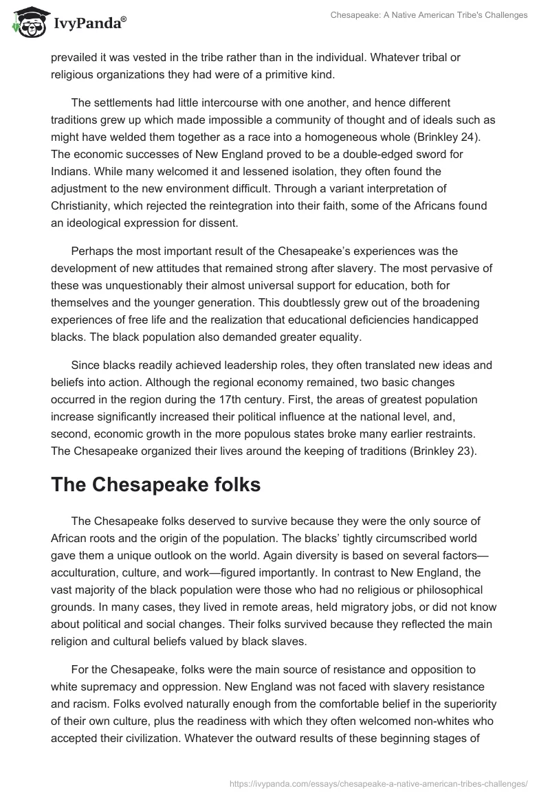 Chesapeake: A Native American Tribe's Challenges. Page 2