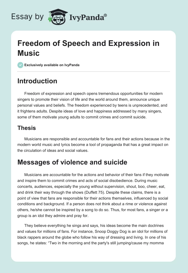 Freedom of Speech and Expression in Music. Page 1