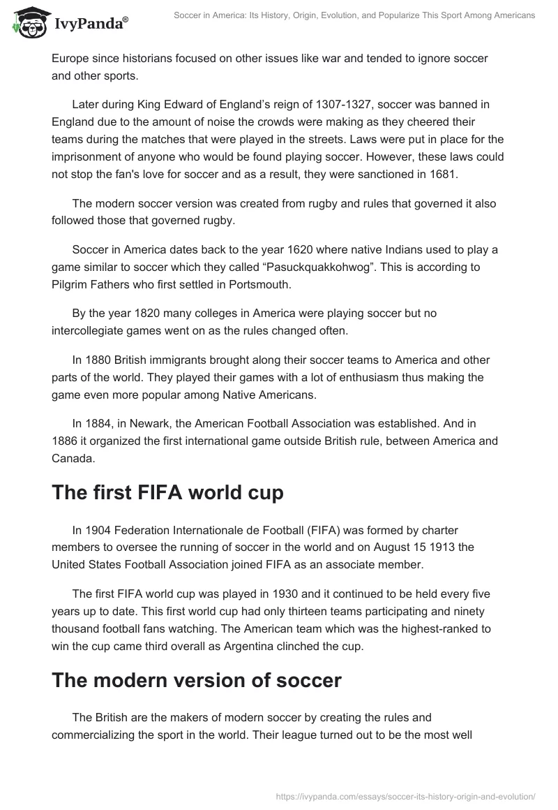 Soccer in America: Its History, Origin, Evolution, and Popularize This Sport Among Americans. Page 2