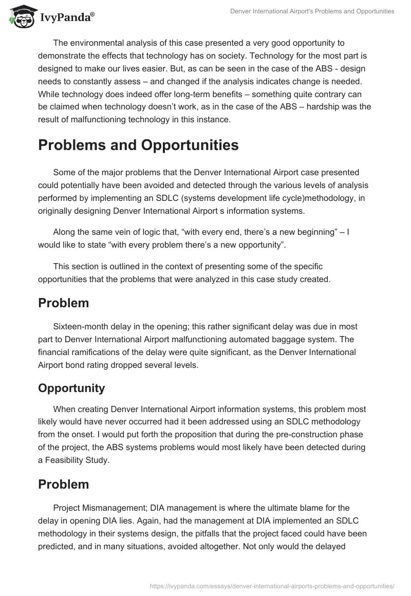 Denver International Airport's Problems and Opportunities. Page 2