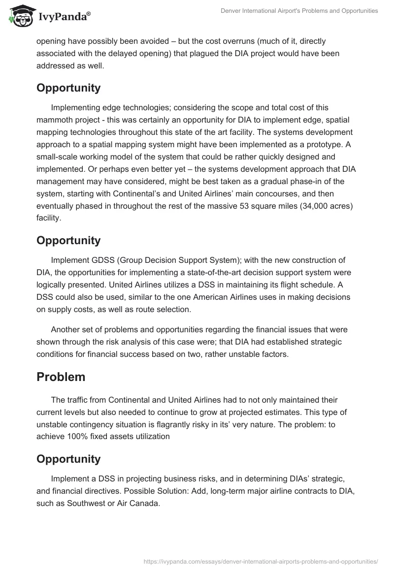 Denver International Airport's Problems and Opportunities. Page 3