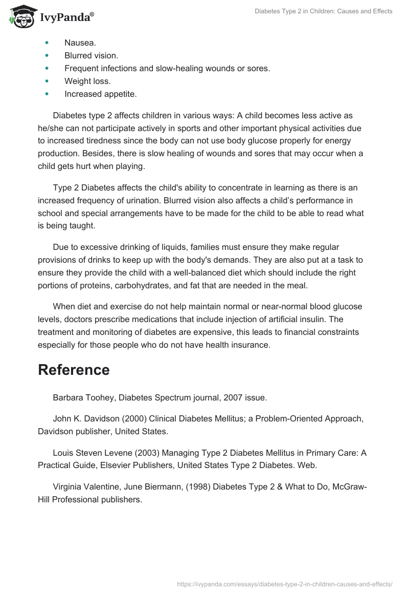 Diabetes Type 2 in Children: Causes and Effects. Page 2