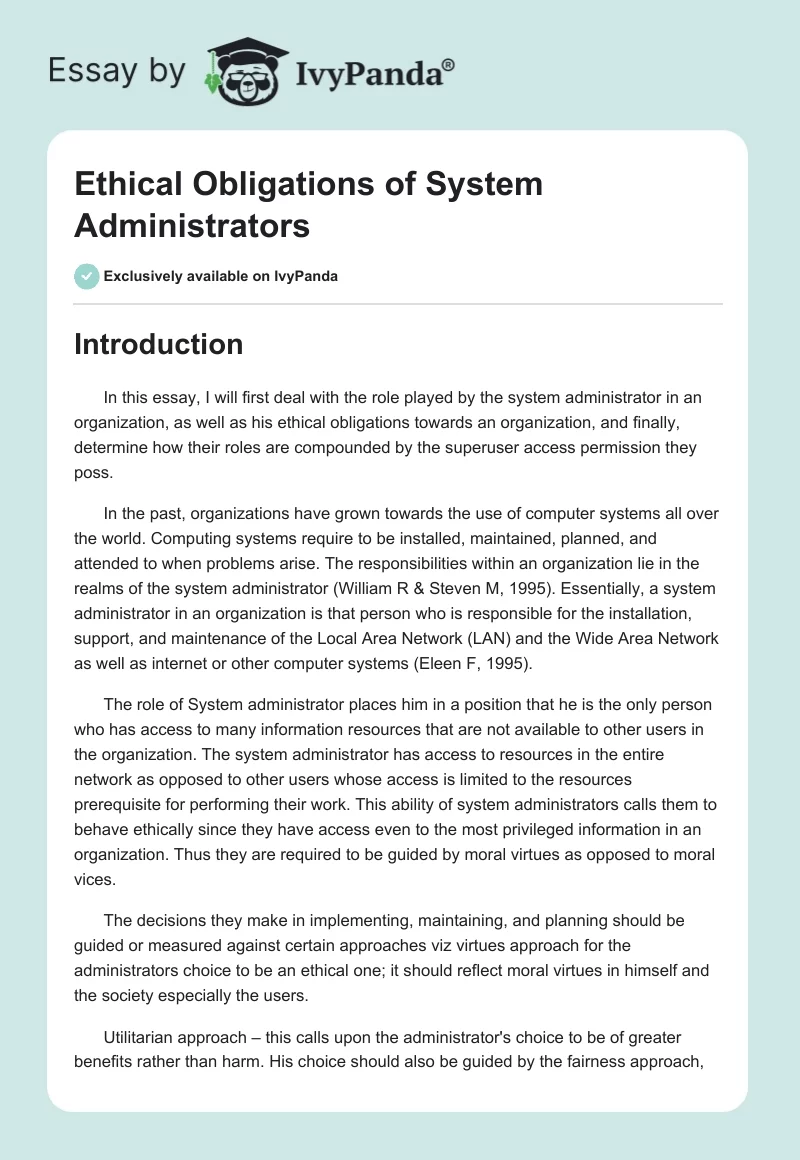 Ethical Obligations of System Administrators. Page 1