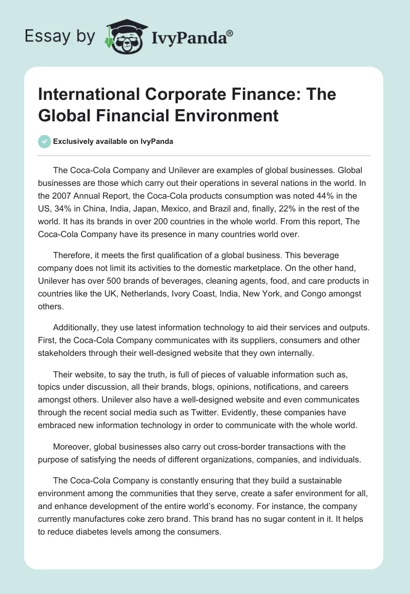 International Corporate Finance: The Global Financial Environment. Page 1