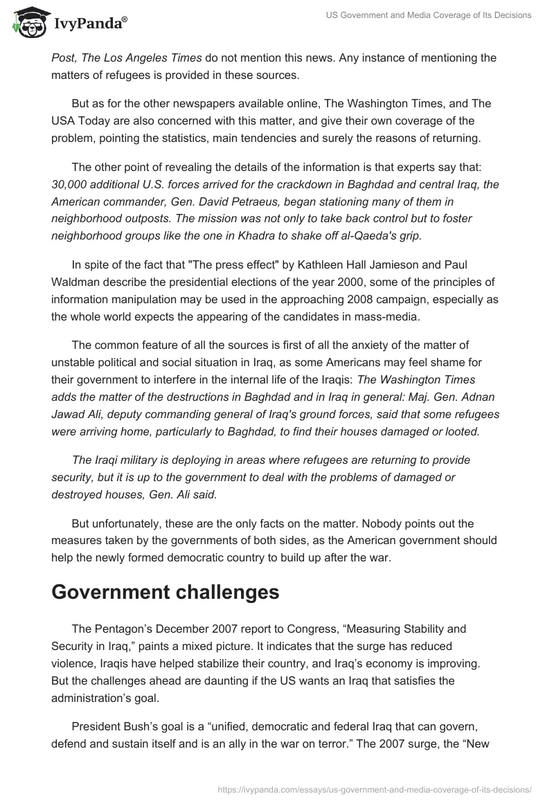 US Government and Media Coverage of Its Decisions. Page 3