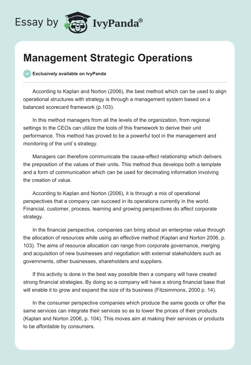 Management Strategic Operations. Page 1