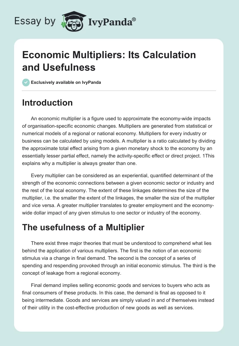 Economic Multipliers: Its Calculation and Usefulness. Page 1