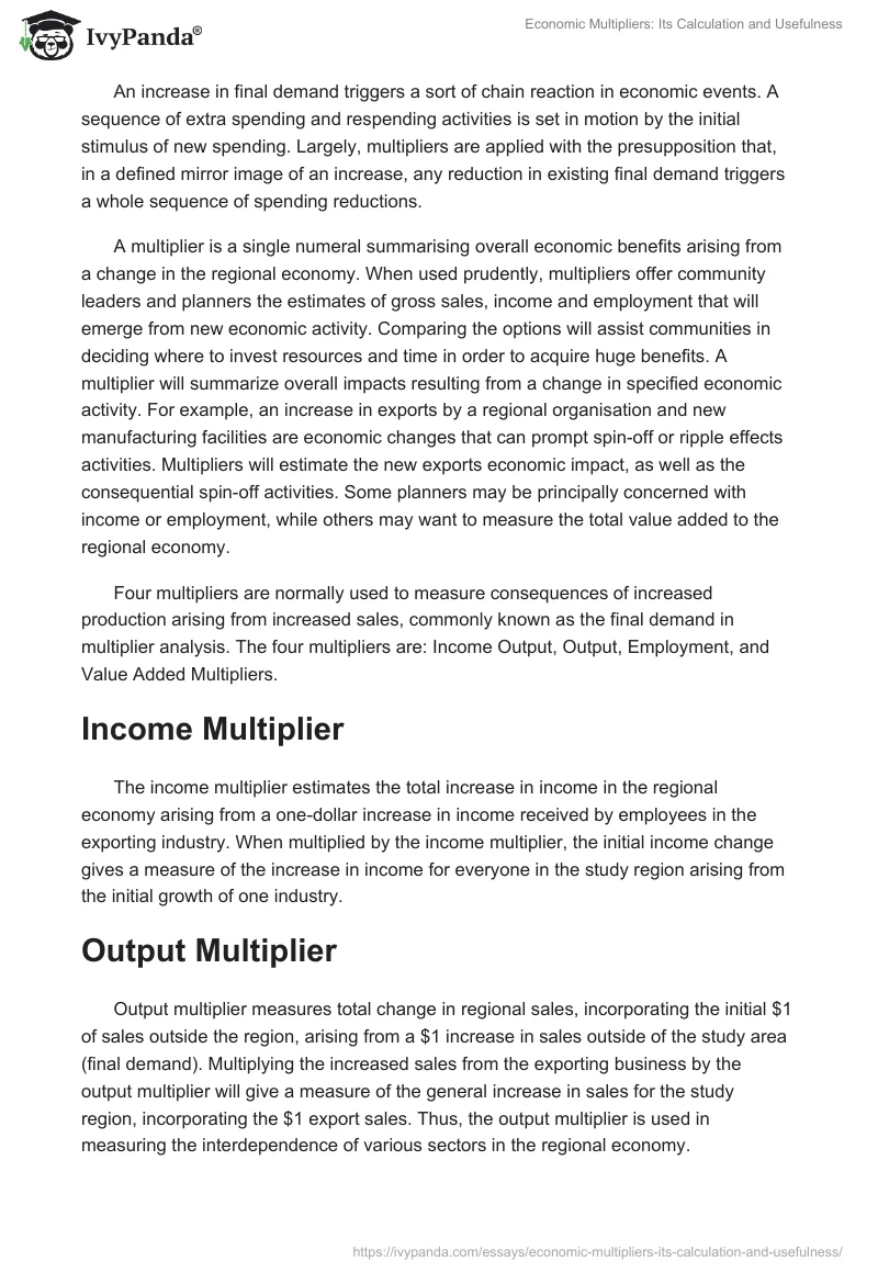 Economic Multipliers: Its Calculation and Usefulness. Page 2