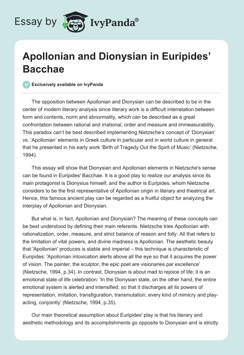 Apollonian and Dionysian in Euripides’ "Bacchae". Page 1