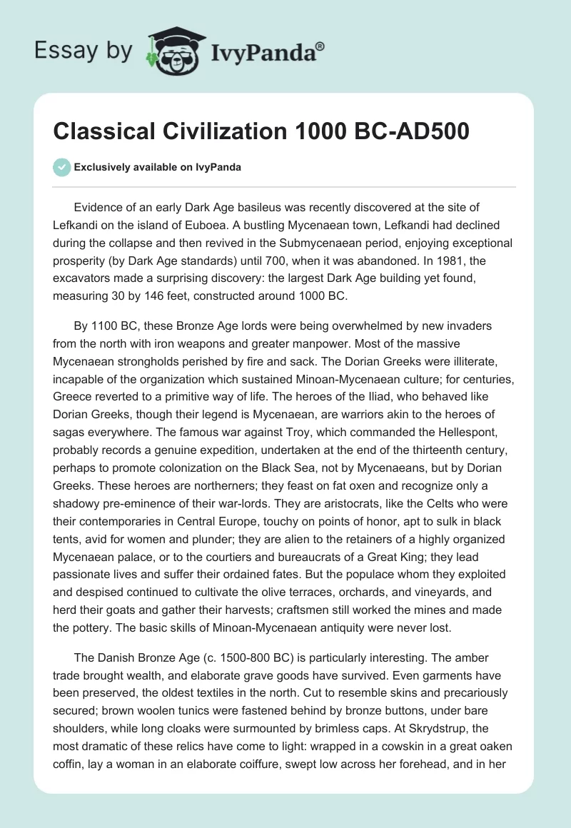 Classical Civilization 1000 BC-AD500. Page 1