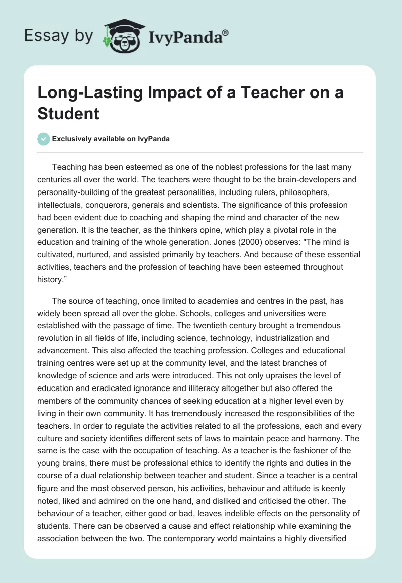 Long-Lasting Impact of a Teacher on a Student. Page 1