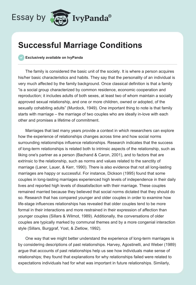 Successful Marriage Conditions. Page 1