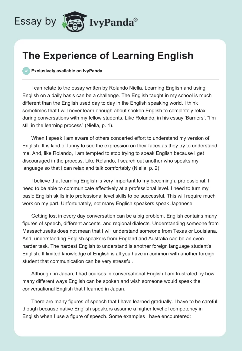 The Experience of Learning English. Page 1