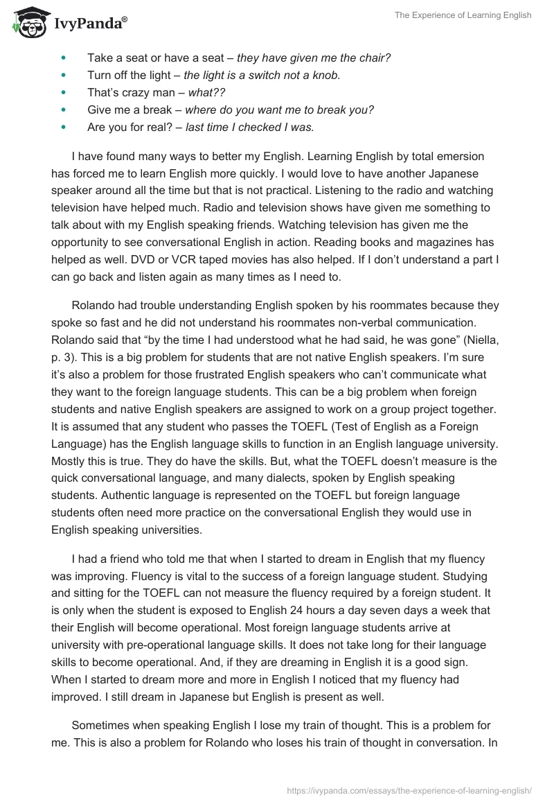 The Experience of Learning English. Page 2