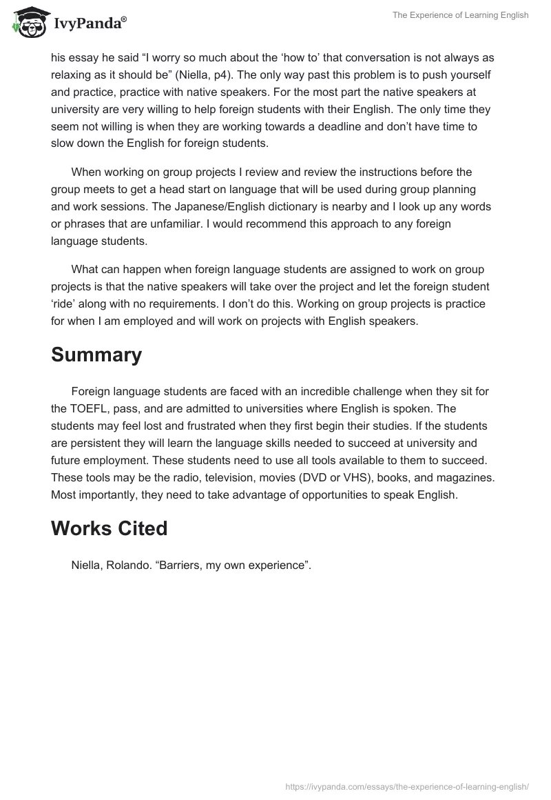 The Experience of Learning English. Page 3
