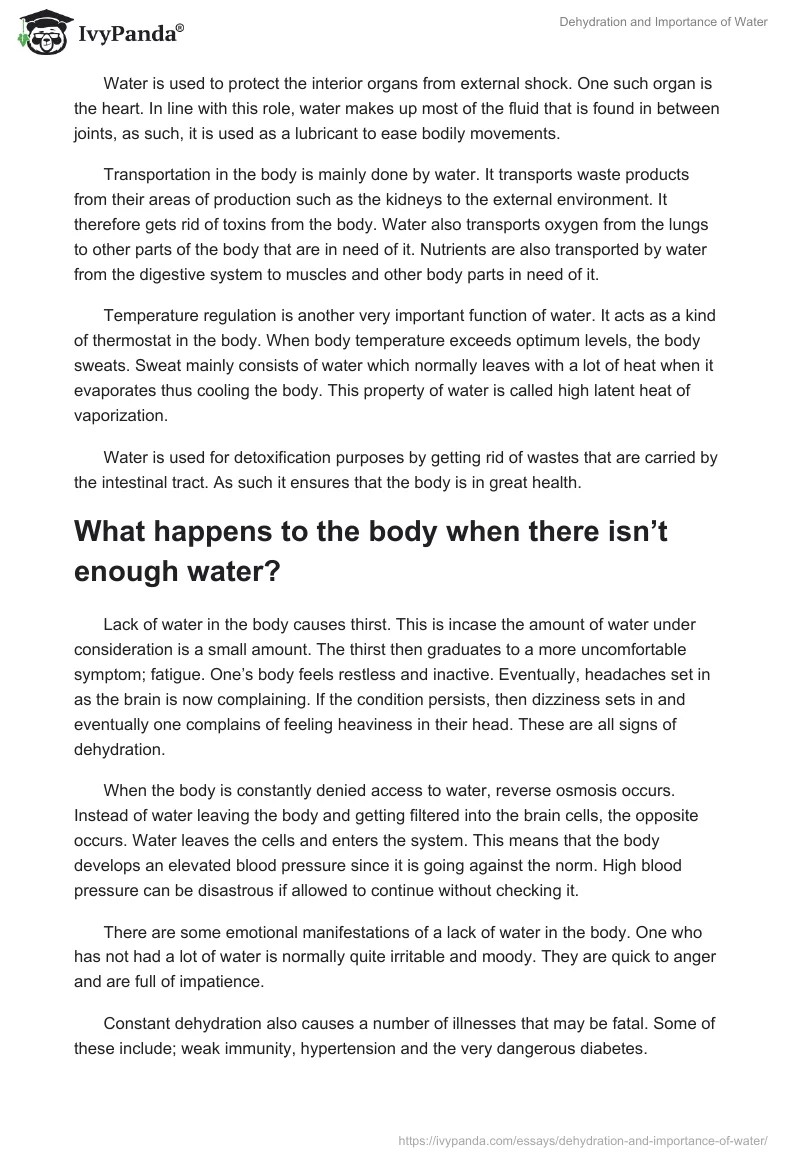 Dehydration and Importance of Water. Page 2