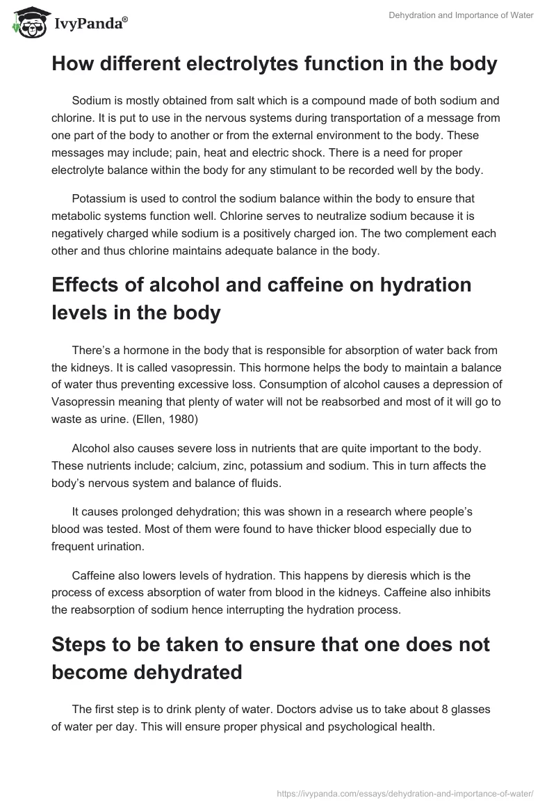 Dehydration and Importance of Water. Page 3
