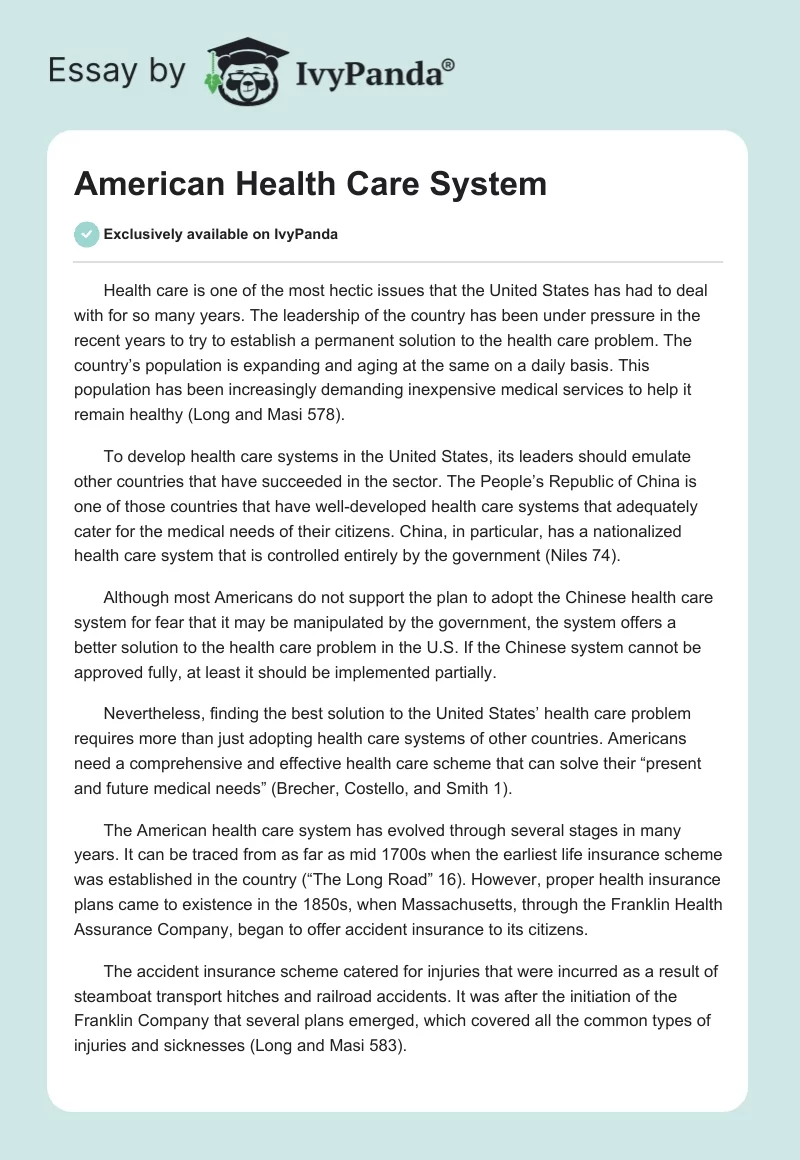 American Health Care System. Page 1