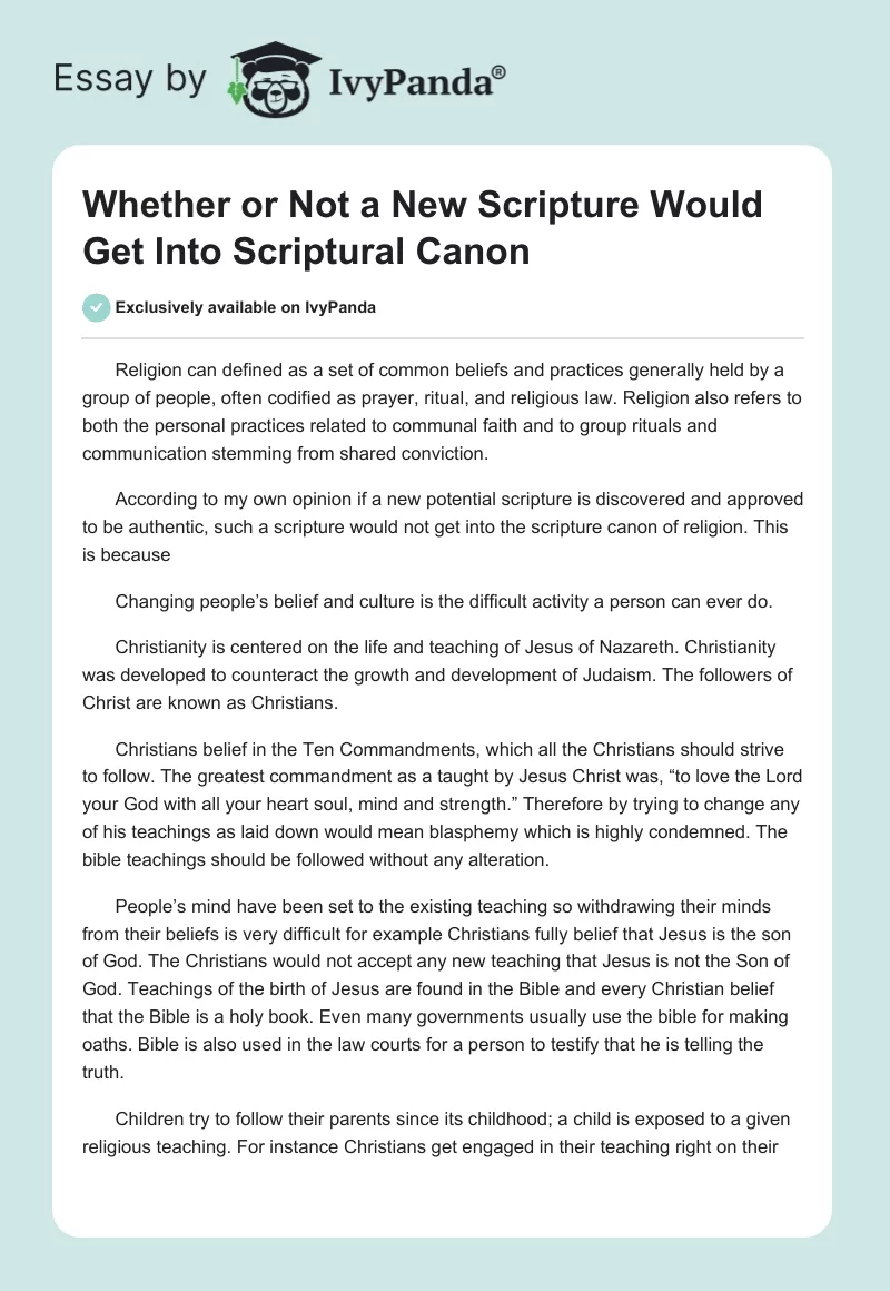 Whether or Not a New Scripture Would Get Into Scriptural Canon. Page 1