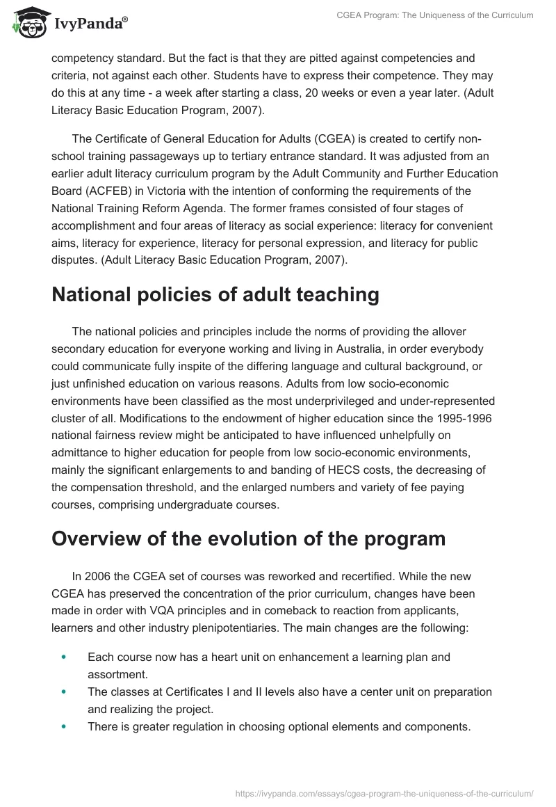 CGEA Program: The Uniqueness of the Curriculum. Page 2