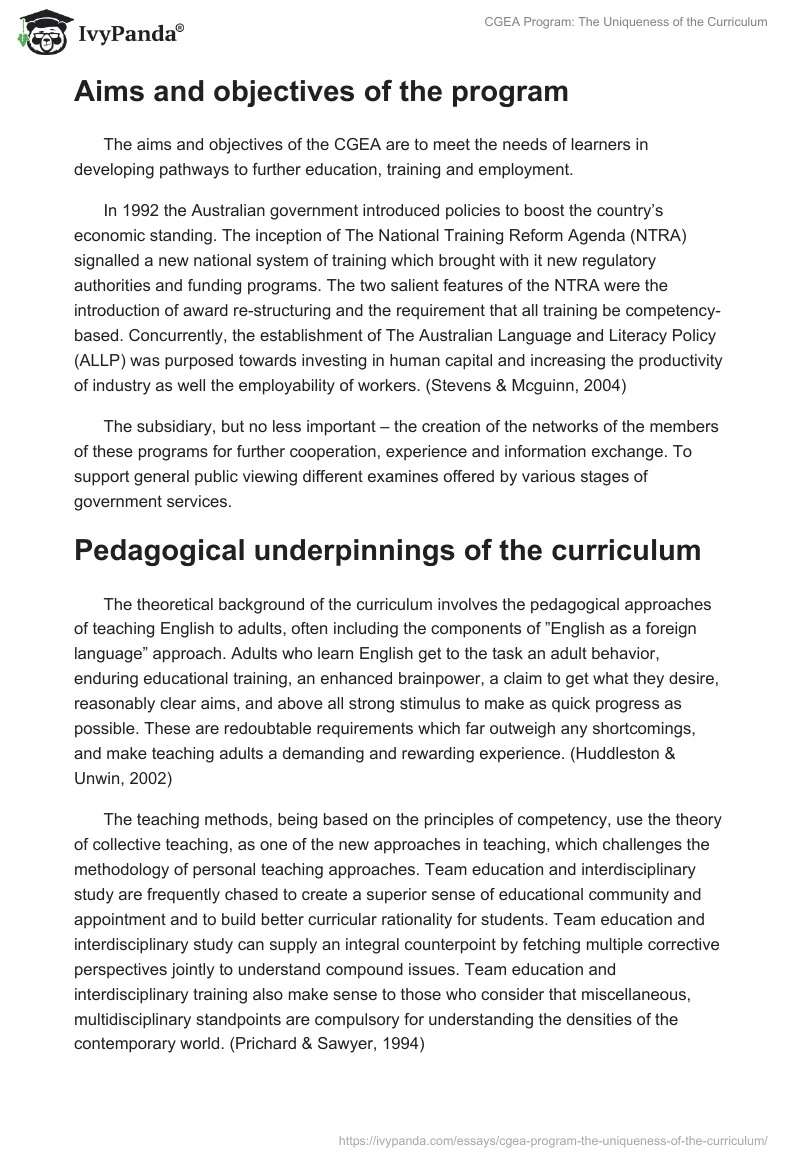 CGEA Program: The Uniqueness of the Curriculum. Page 4