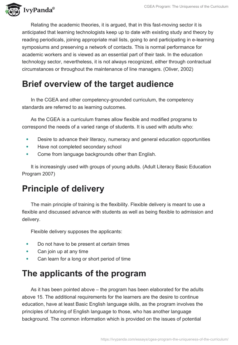 CGEA Program: The Uniqueness of the Curriculum. Page 5