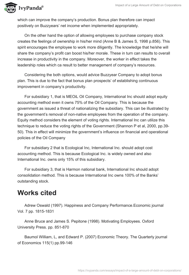 Impact of a Large Amount of Debt on Corporations. Page 2