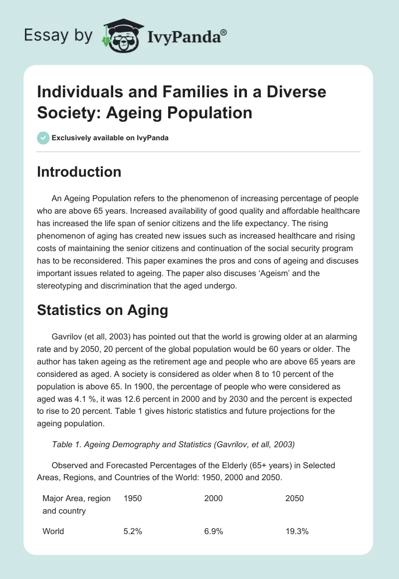 Individuals and Families in a Diverse Society: Ageing Population. Page 1