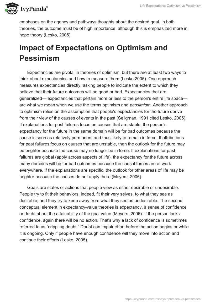Life Expectations: Optimism vs. Pessimism. Page 2