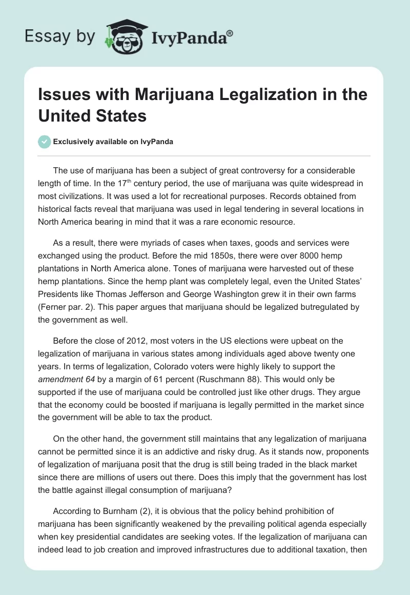 Issues with Marijuana Legalization in the United States. Page 1