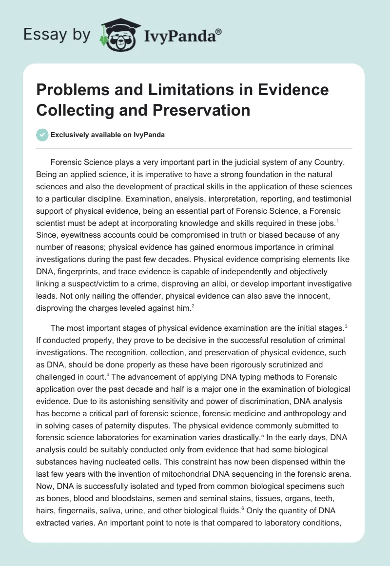 Problems and Limitations in Evidence Collecting and Preservation. Page 1