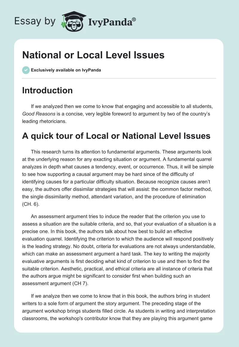 National or Local Level Issues. Page 1