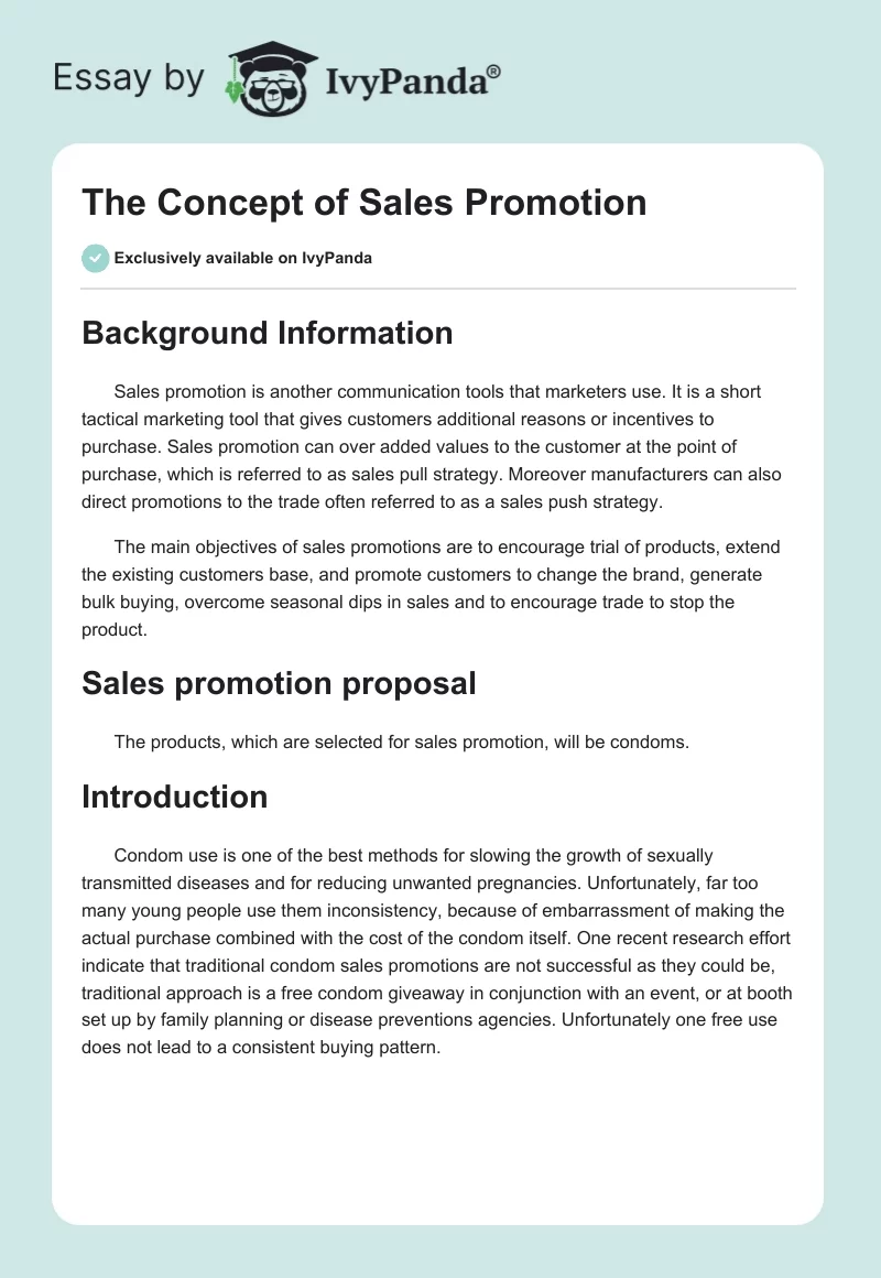 The Concept of Sales Promotion. Page 1