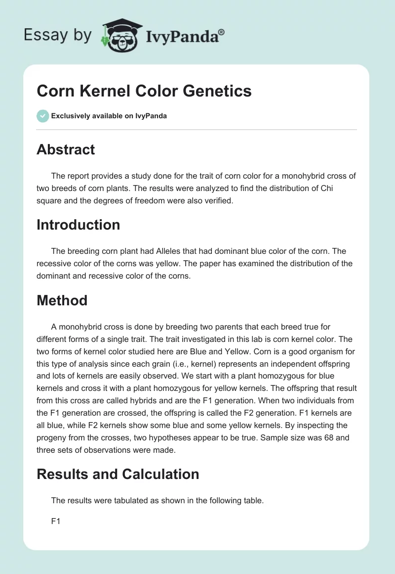 Corn Kernel Color Genetics. Page 1