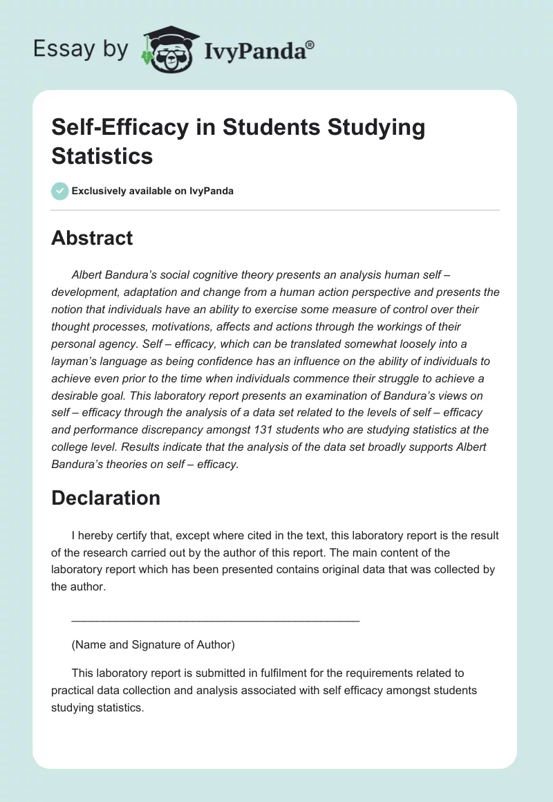 Self-Efficacy in Students Studying Statistics. Page 1