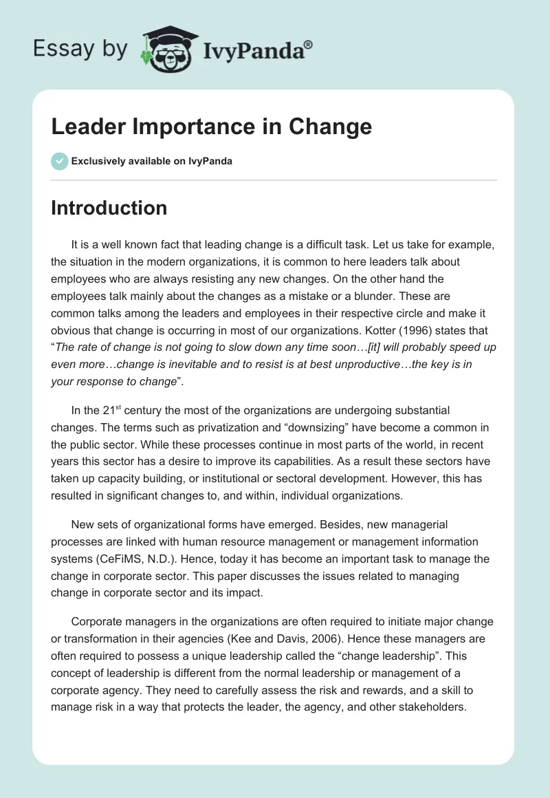 Leader Importance in Change. Page 1