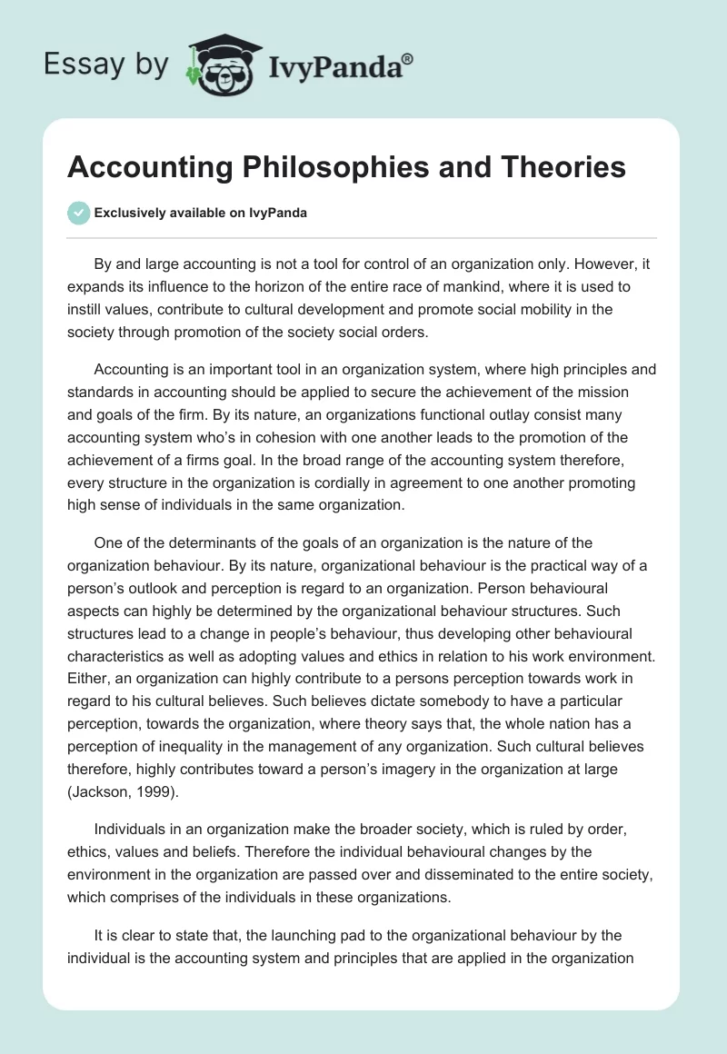 Accounting Philosophies and Theories. Page 1