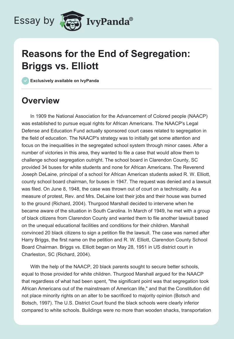 Reasons for the End of Segregation: Briggs vs. Elliott. Page 1