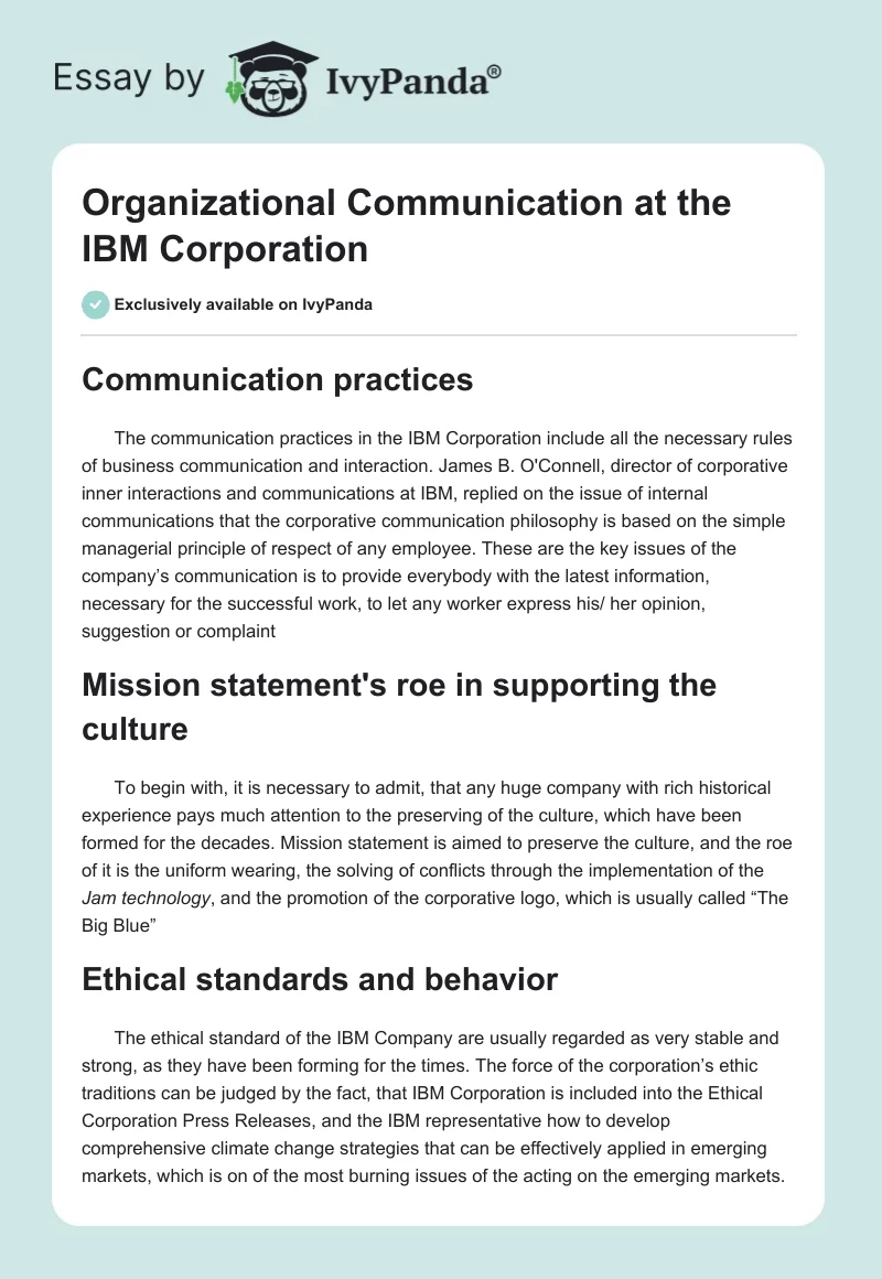 Organizational Communication at the IBM Corporation. Page 1