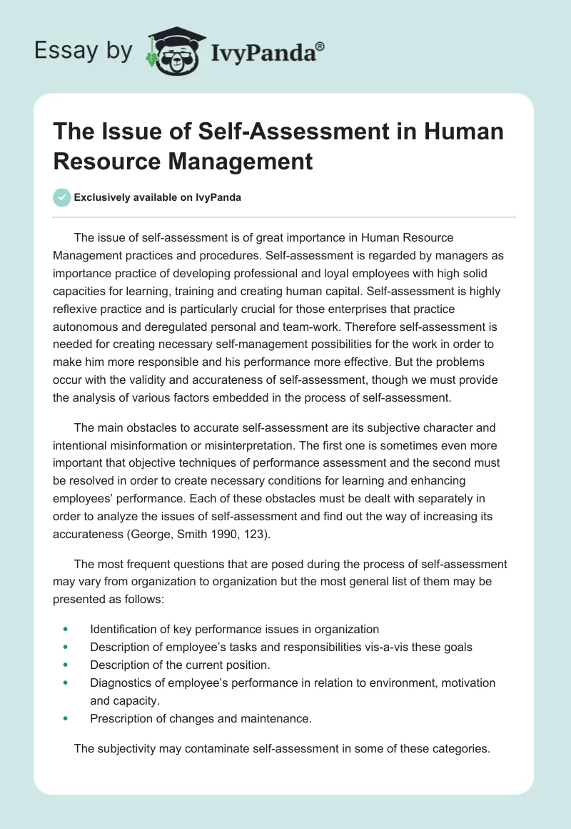 The Issue of Self-Assessment in Human Resource Management. Page 1