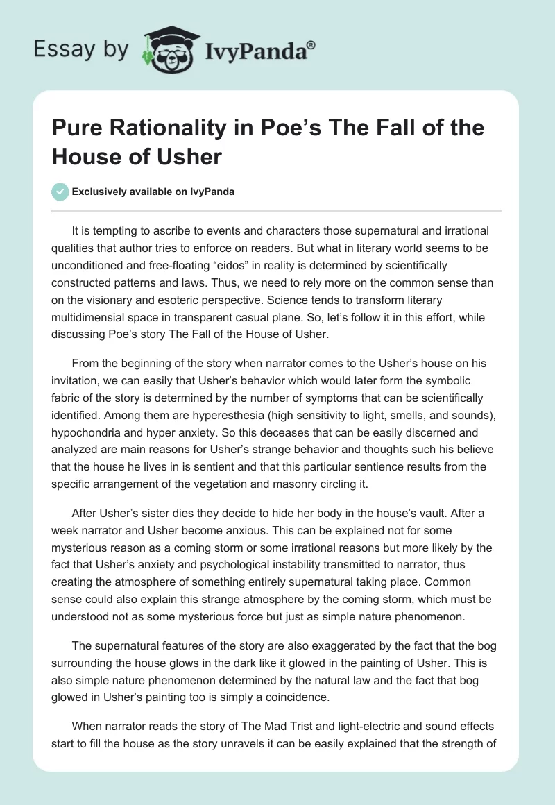 Pure Rationality in Poe’s "The Fall of the House of Usher". Page 1