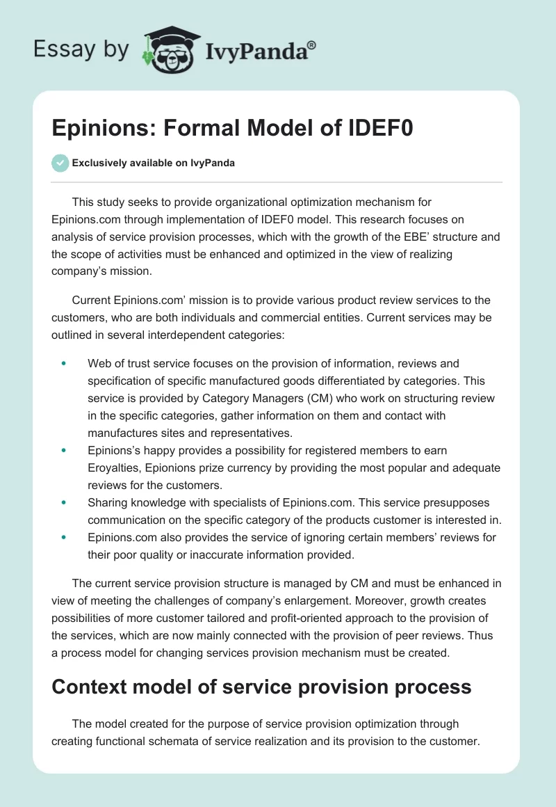 Epinions: Formal Model of IDEF0. Page 1