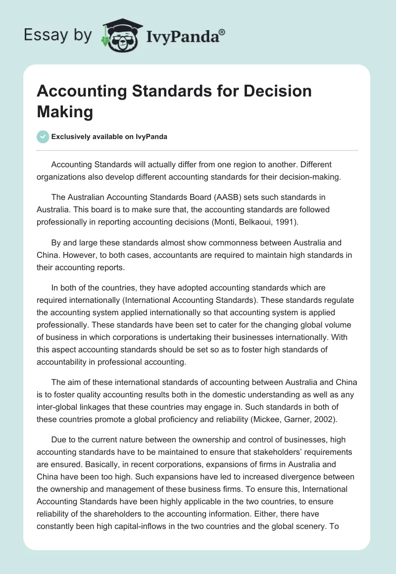 Accounting Standards for Decision Making. Page 1
