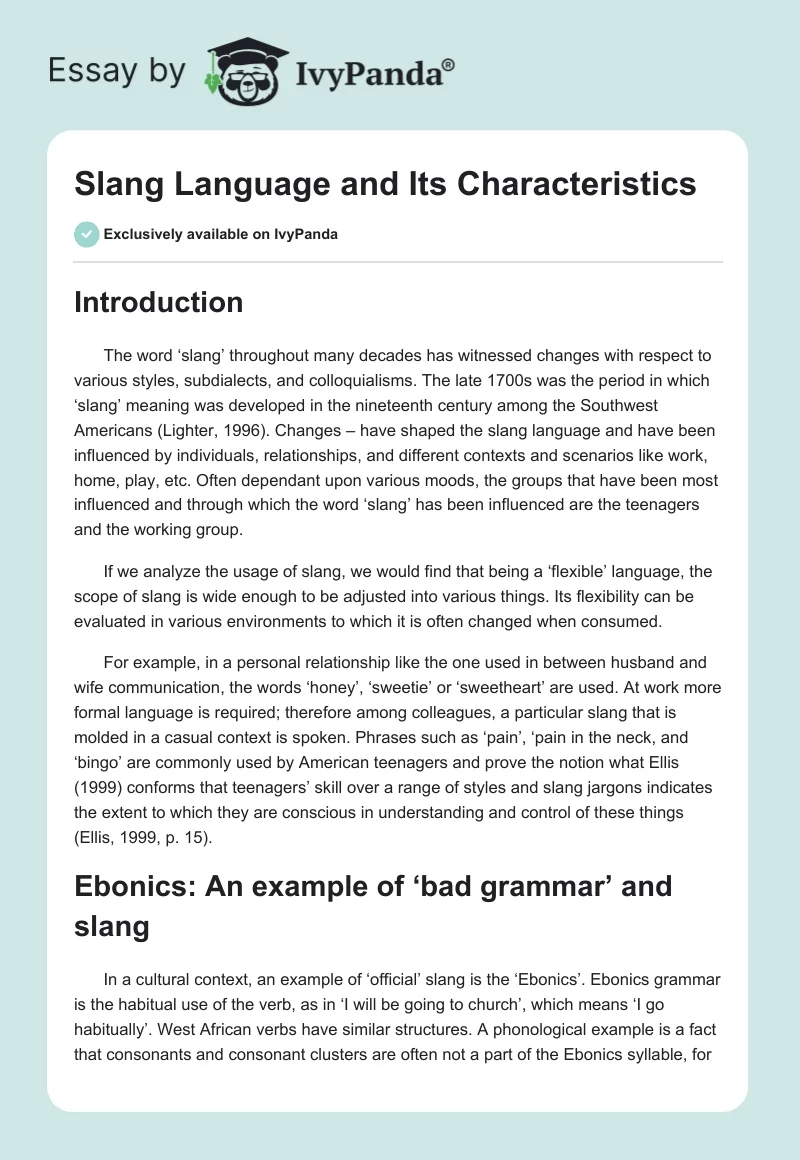 Slang Language and Its Characteristics. Page 1