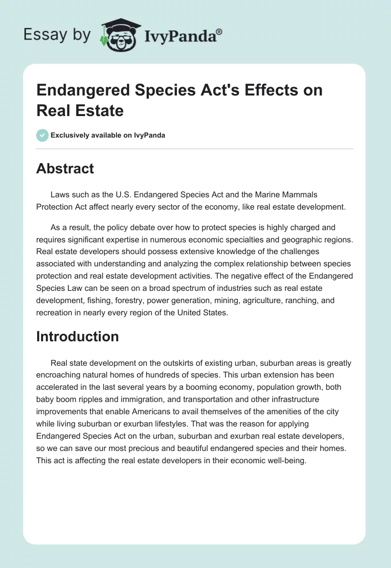 Endangered Species Act's Effects on Real Estate. Page 1