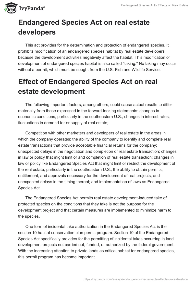 Endangered Species Act's Effects on Real Estate. Page 2