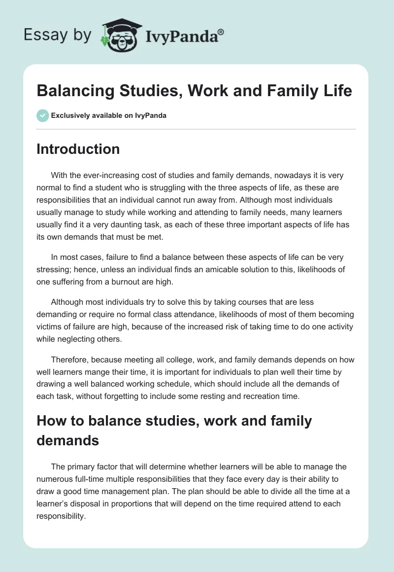 Balancing Studies, Work, and Family Life. Page 1