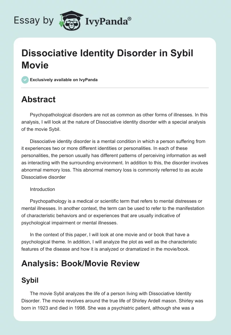 Dissociative Identity Disorder in "Sybil" Movie. Page 1